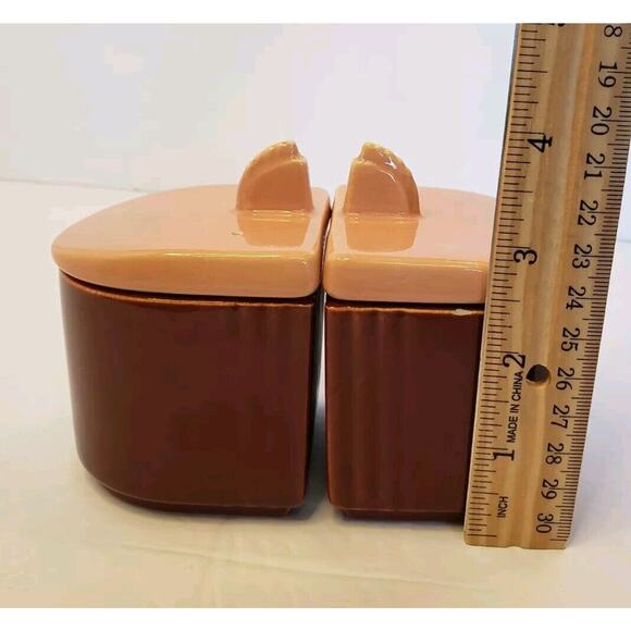 Vintage Art Deco Franciscan Ware Condiment Jars w/ Lids Underplate Pink & Maroon - Picture 13 of 13